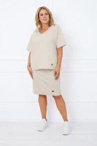 Bluzka damska z krótkim rękawem, plus size, beżowa, Caro, Italian Fashion