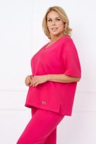 Bluzka damska z krótkim rękawem, plus size, różowa, Caro, Italian Fashion