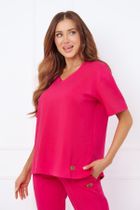 Bluzka damska z krótkim rękawem, różowa, Caro, Italian Fashion