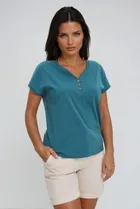 Bluzka damska z krótkim rękawem, zielona, Moodo