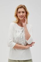 Bluzka damska z rękawem 3/4, biała, Moodo