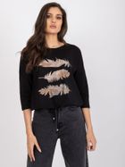 Bluzka damska z rękawem 3/4, czarna, Relevance