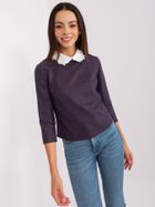 Bluzka damska z rękawem 3/4, wełniana, granatowa, Lakerta