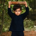 Bluzka dziecięca z długim rękawem, granatowa, Eevi