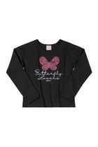 Bluzka dziewczęca z długim rękawem, czarna, dwustronne cekiny, Quimby