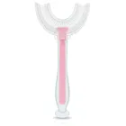 Bocioland, szczoteczka silikonowa w kształcie litery U do zębów, różowa