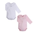 Body dziewczęce z długim rękawem, bawełna organiczna, białe, różowe, zestaw, 2 szt., Esprit