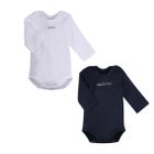 Body niemowlęce z długim rękawem, białe, granatowe, zestaw, 2 szt., Esprit
