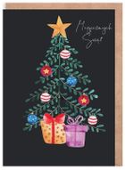 Cardie, kartka, Boże Narodzenie, choinka, czarna