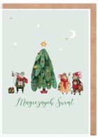 Cardie, kartka, Boże Narodzenie, myszki przy choince