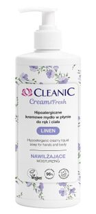 Cleanic, Cream & Fresh, hipoalergiczne mydło nawilżające w płynie do rąk i ciała, len, 500 ml
