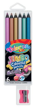 Colorino, okrągłe kredki ołówkowe, Jumbo Metallic, 6 kolorów + temperówka