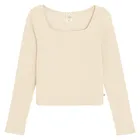 Cool Club, Bluzka dziewczęca z długim rękawem, crop top, prążkowana, beżowa