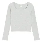 Cool Club, Bluzka dziewczęca z długim rękawem, crop top, prążkowana, szara melanż