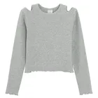 Cool Club, Bluzka dziewczęca z długim rękawem, prążkowana, szara