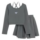 Cool Club, Komplet dziewczęcy, Bluzka z długim rękawem, crop top, Spódnica tenisowa z szortami, szary