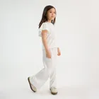 Cool Club, Komplet dziewczęcy, Bluzka z krótkim rękawem, Spodnie materiałowe, wide, biały