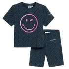 Cool Club, Komplet dziewczęcy, T-shirt, Legginsy, kolarki, prążkowany, czarny, SmileyWorld