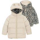 Cool Club, Kurtka dziewczęca z kapturem, dwustronna, ocieplana, beżowa