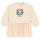 Cool Club, Sukienka dziewczęca z długim rękawem, beżowa, Kicia Kocia