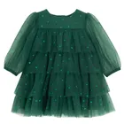 Cool Club, Sukienka dziewczęca z długim rękawem, ciemnozielona