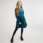 Cool Club, Sukienka dziewczęca z długim rękawem, welurowa, turkusowa