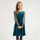 Cool Club, Sukienka dziewczęca z długim rękawem, welurowa, turkusowa