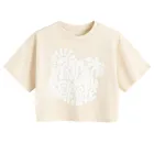 Cool Club, T-shirt dziewczęcy, crop top, beżowy