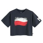 Cool Club, T-shirt dziewczęcy, crop top, granatowy