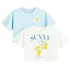 Cool Club, T-shirt dziewczęcy, crop top, mix, zestaw, 2 szt.