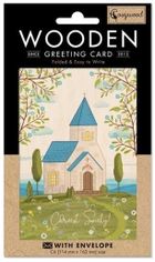 Cozywood, karnet drewniany C6 + koperta Chrzest Kościół