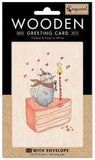 Cozywood, karnet drewniany C6 + koperta, Tort i kot