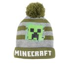 Czapka chłopięca z pomponem, szaro-zielona, paski, Minecraft