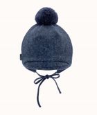 Czapka chłopięca z pomponem, wiązana, granatowa, Iltom