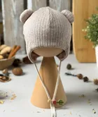 Czapka dziecięca, wiązana, sweterkowa, beżowa, Iltom