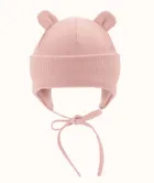 Czapka dziewczęca, wiązana, prążkowana, różowa, Iltom