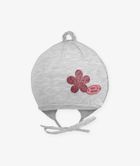 Czapka dziewczęca, wiązana, szara, kwiatek, Iltom