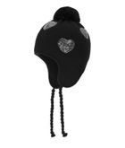 Czapka dziewczęca z pomponem, czarna, serca, Döll