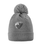 Czapka dziewczęca z pomponem, szara, serca, Döll