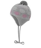 Czapka dziewczęca z pomponem, wiązana, szara melanż, grochy, Döll