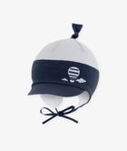 Czapka z daszkiem chłopięca, wiązana, szaro-granatowa, Iltom