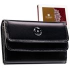 Czarny, skórzany portfel damski na zatrzask - Peterson