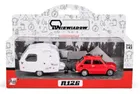 Daffi, Niewiadów, Fiat 126p z przyczepą kempingową, pojazd, model metalowy, czerwony, 1:43