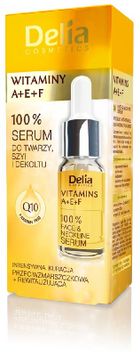 Delia Cosmetics, 100% serum do twarzy, szyi i dekoltu Witaminy A,E i F, 10 ml