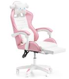 Dziecięcy fotel gamingowy z wysuwanym podnóżkiem, różowy