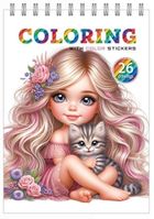 Dziewczynka z kotkiem. Kolorowanka z naklejkami