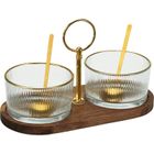 Eh Excellent Houseware, komplet dipówek na drewnianej paterze, 9 cm