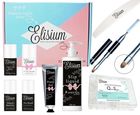 Elisium, Maxi FlexyGel, primer bezkwasowy + baza żelowa + top no wipe + żel do przedłużania, Milky + płyn do modelowania żelu + pędzelek ze szpatułką + pilnik 180/100 + Quick Shape, formy do przedłuzania, typ 2 + lakier hybrydowy, zestaw do hybryd