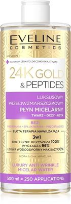 Eveline, 24k gold & peptides, luksusowy przeciwzmarszczkowy płyn micelarny, 3w1, 500 ml