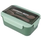 Excellent Houseware, lunchbox ze sztućcami, zielony, 21-14-7 cm